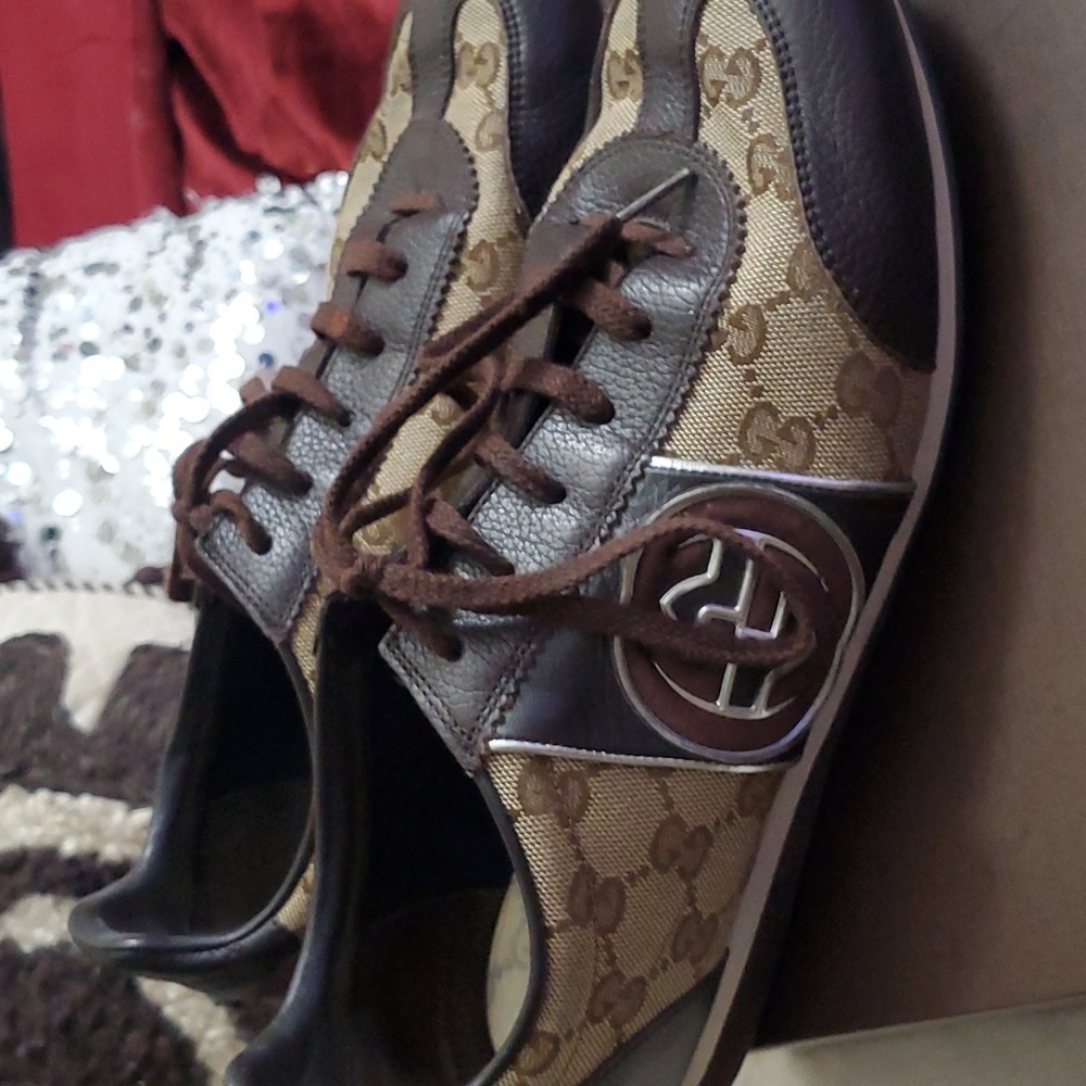 Gucci Mens Men's GG Sneakers Brown Canvas 202744 G 9 US 10